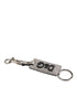 Dolce & Gabbana Gray Leather Logo Metal Ring Keychain Holder Keyring